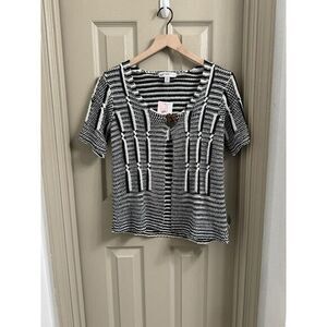 Lana Lee Women's Crocheted Open Cardigan Sweater Navy Blue and‎ White Size S NWT